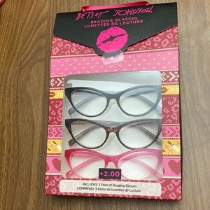 3 Pair Betty Johnson Cat Eye Reading Glasses 2.0 Readers